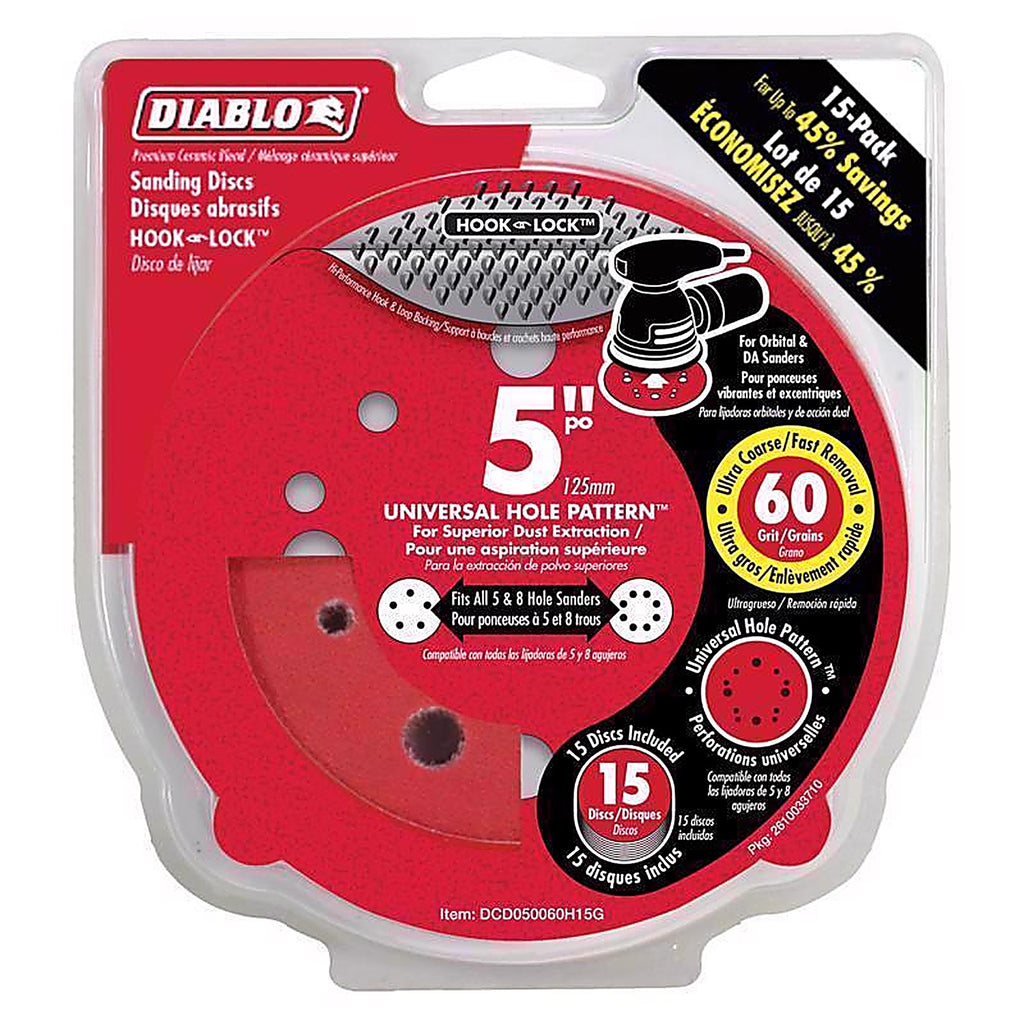 Diablo DCD050060H15G 5 in. Ceramic Blend Hook and Lock Sanding Disc 60 Grit Coarse 15 pk