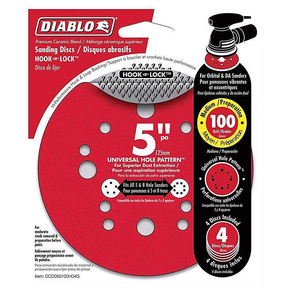 Diablo DCD050100H04G 5 in. Ceramic Blend Hook and Lock Sanding Disc 100 Grit Medium 4 pk