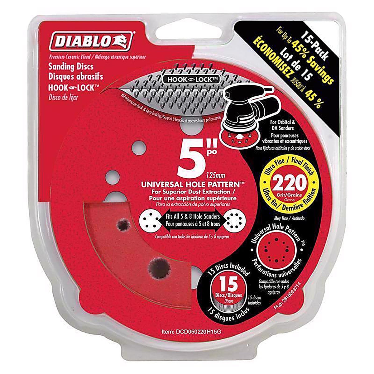 Diablo DCD050220H15G 5 in. Ceramic Blend Hook and Lock Sanding Disc 220 Grit Ultra Fine 15 pk