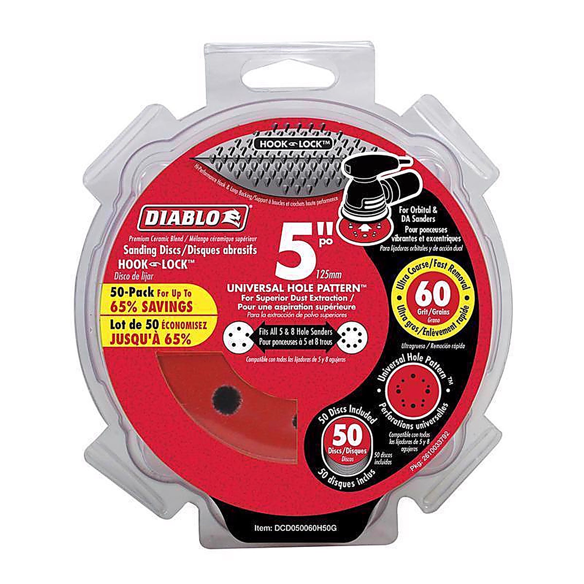 Diablo DCD050060H50G 5 in. Ceramic Blend Hook and Lock Sanding Disc 60 Grit Coarse 50 pk
