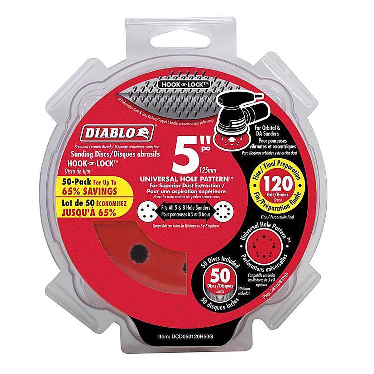Diablo DCD050120H50G 5 in. Ceramic Blend Hook and Lock Sanding Disc 120 Grit Medium 50 pk