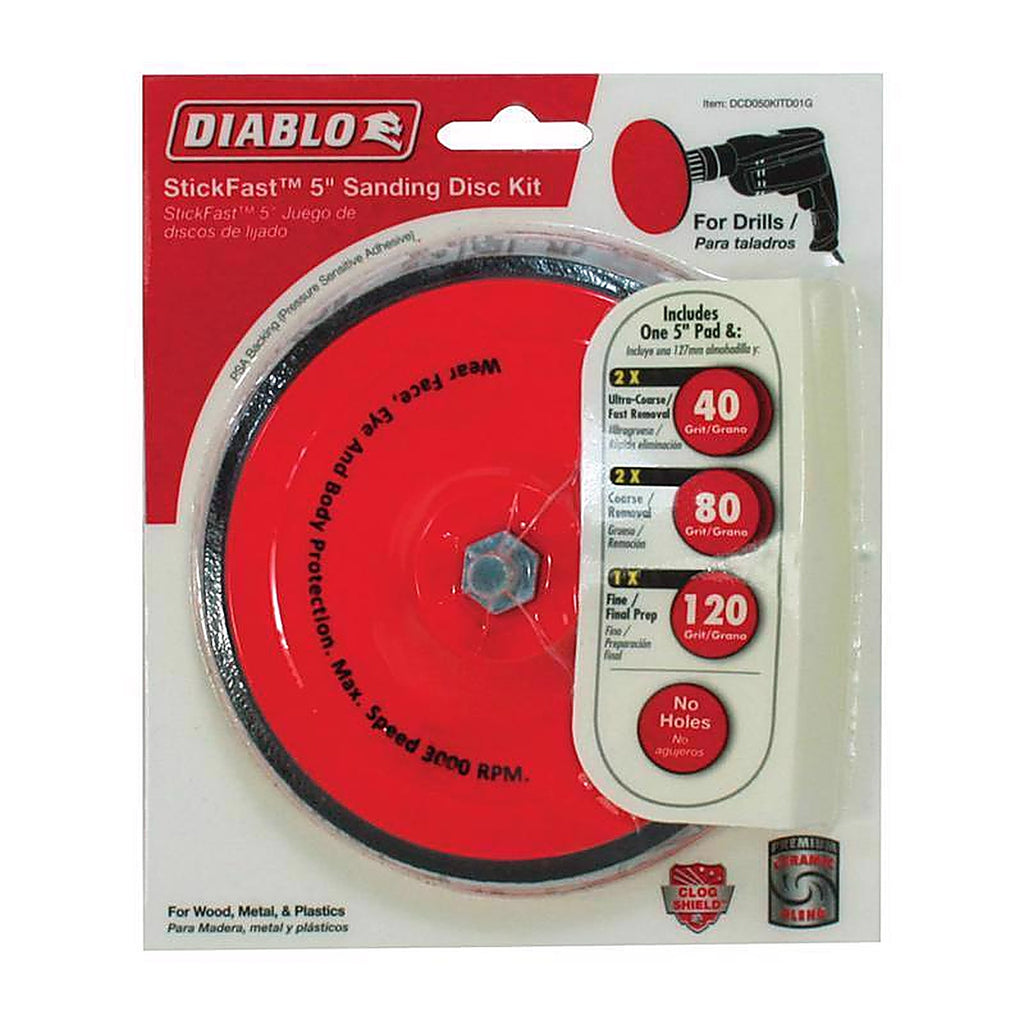 Diablo DCD050KITD01G StickFast 5 in. Ceramic Blend Pressure Sensitive Adhesive Sanding Disc Kit Assorted 6 pk