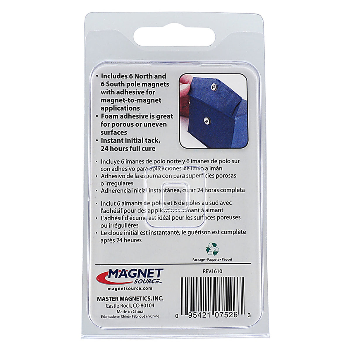 Master Magnetics 7526 0.375 in. Neodymium Disc Magnets with Adhesive 1.68 lb. pull 35 MGOe Silver 12/pc.