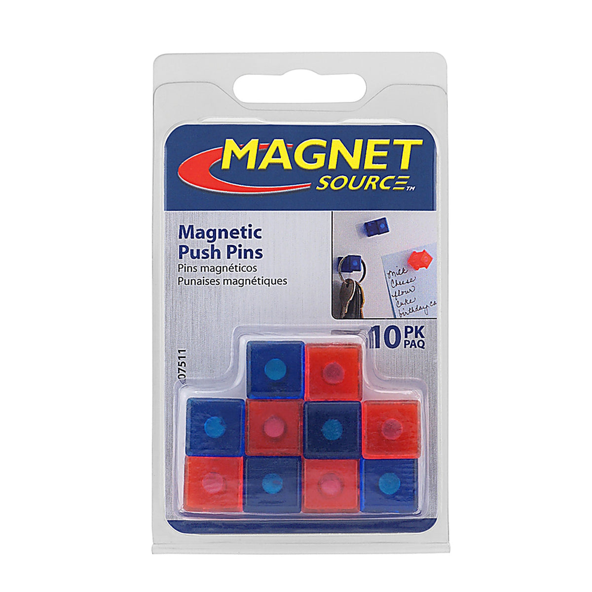 Magnet Source - 07511 - .625 In. L X .5 In. W Assorted Magnetic Push Pins 10 Piece