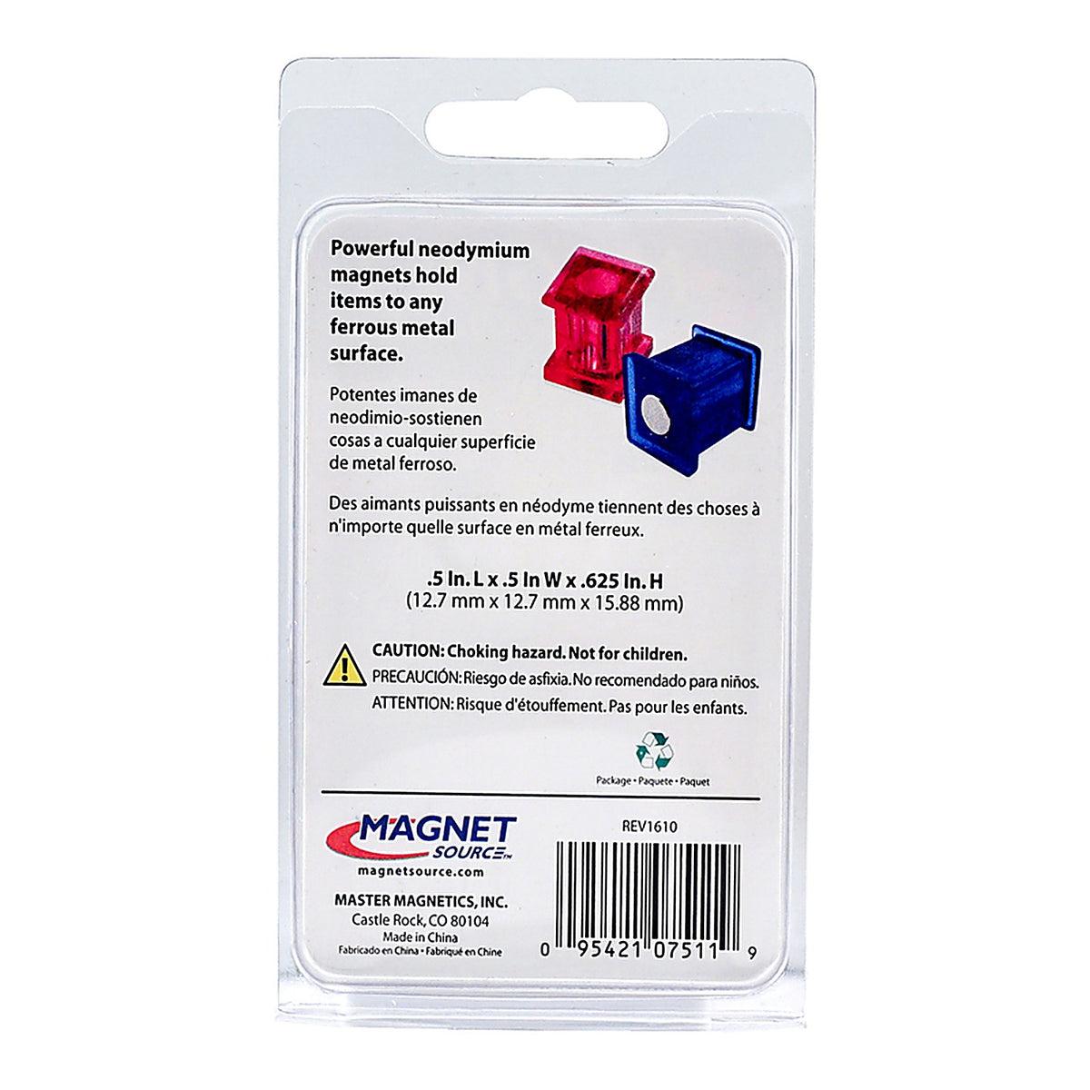 Magnet Source - 07511 - .625 In. L X .5 In. W Assorted Magnetic Push Pins 10 Piece