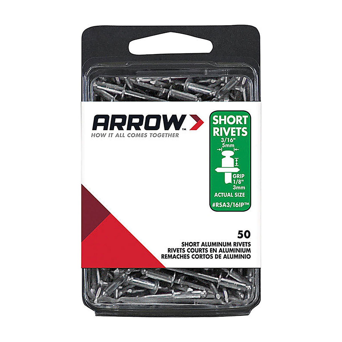 Arrow - RSA3/16IP - 3/16 In. D X 1/8 In. Aluminum Short Rivets Silver 50 Pack