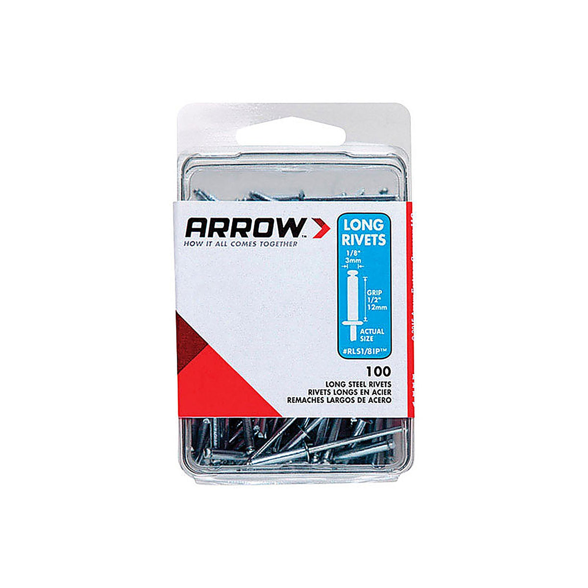 Arrow - RLS1/8IP - 1/8 In. D X 1/2 In. Steel Rivets Silver 100 Pack