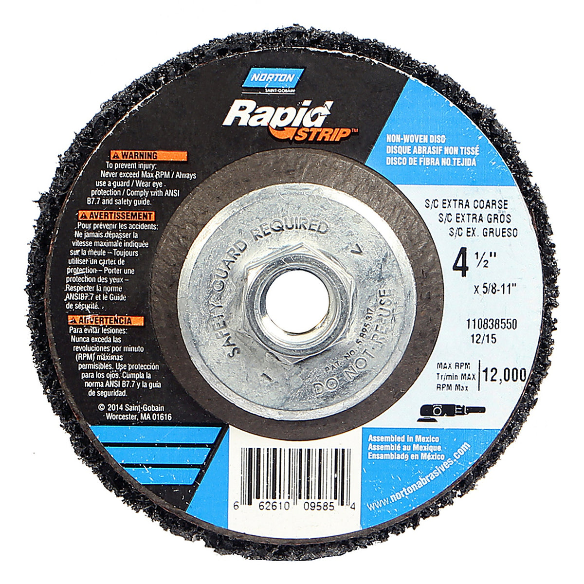 Norton 66261009585 Rapid Strip 4.5 in. Aluminum Oxide Center Mount Stripping Disc 50 Grit Extra Coarse 1/Pack