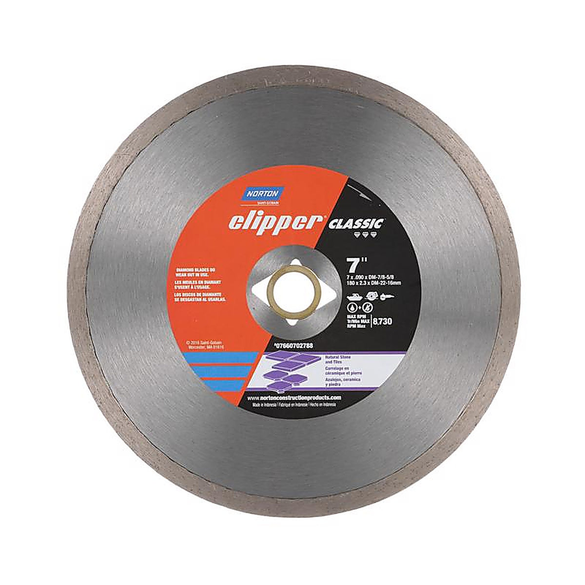 Norton - 07660702788 - Clipper 7 In. D X 5/8 and 7/8 In. Diamond Continuous Rim Diamond Saw Blade 1 Pack