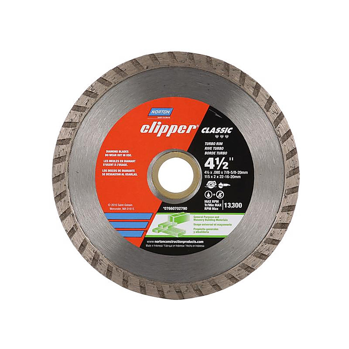 Norton 7660702790 4-1/2 Dia. x 5/8 and 7/8 Diamond Turbo Diamond Saw Blade 1