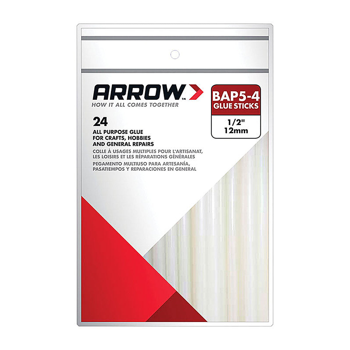 Arrow - BAP5-4 - 0.5 In. D X 4 In. L All Purpose Glue Sticks Clear 24 Pack