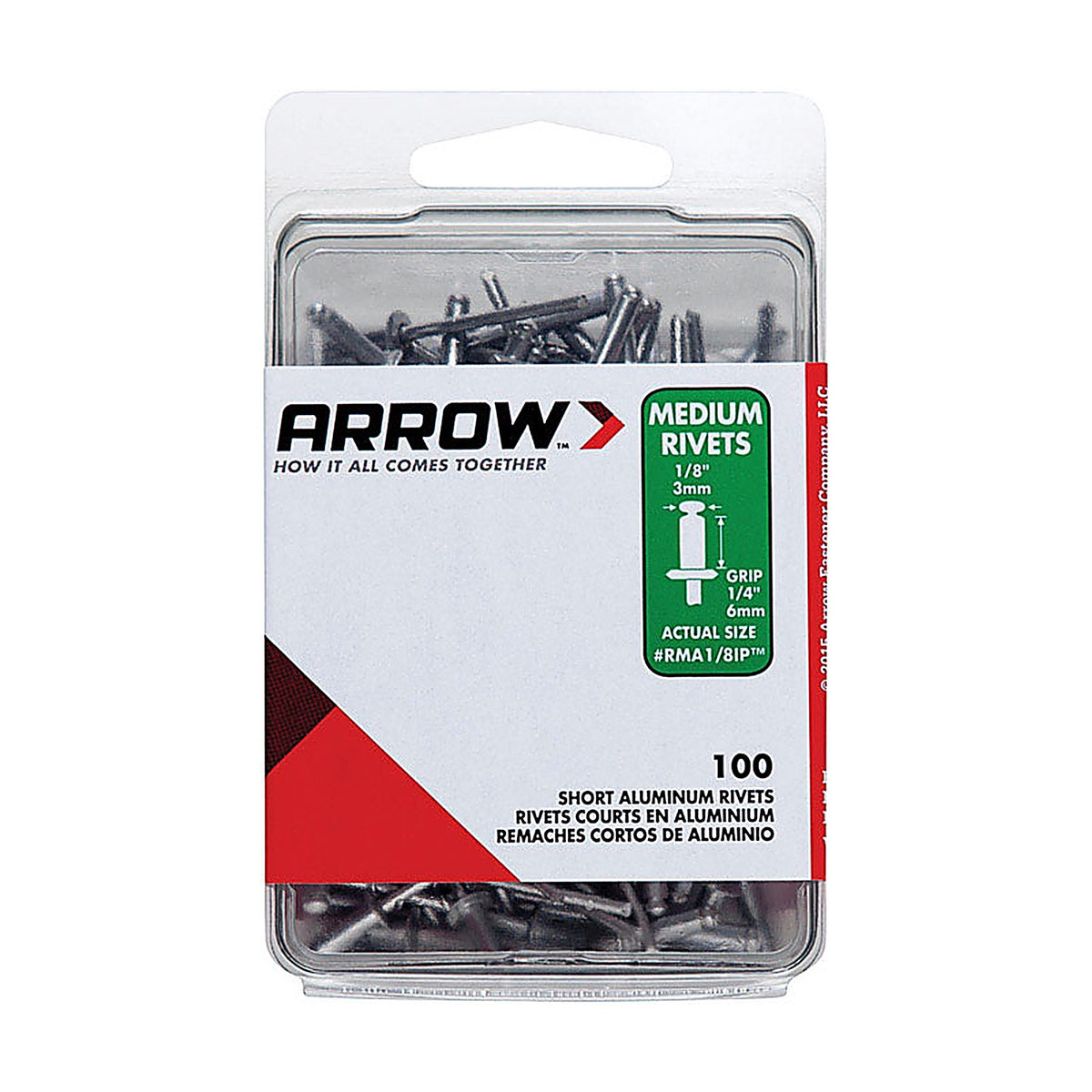 Arrow - RMA1/8IP - 1/8 In. D X 1/4 In. Aluminum Rivets Silver 100 Pack