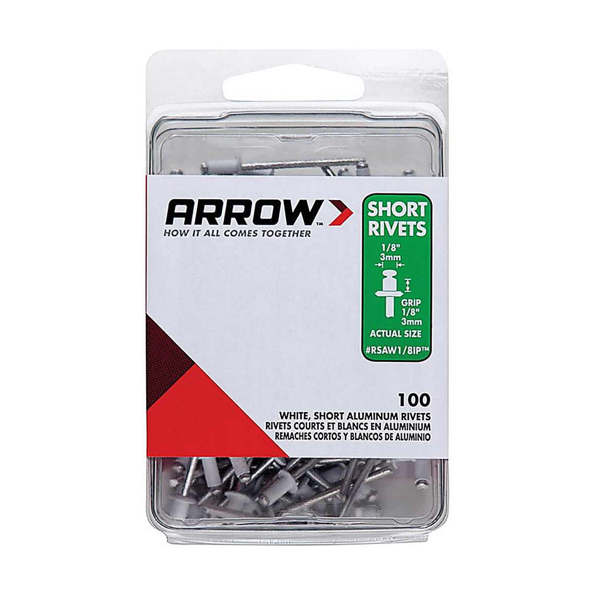 Arrow - RSAW1/8IP - 1/8 In. D X 1/8 In. Aluminum Rivets White 100 Pack