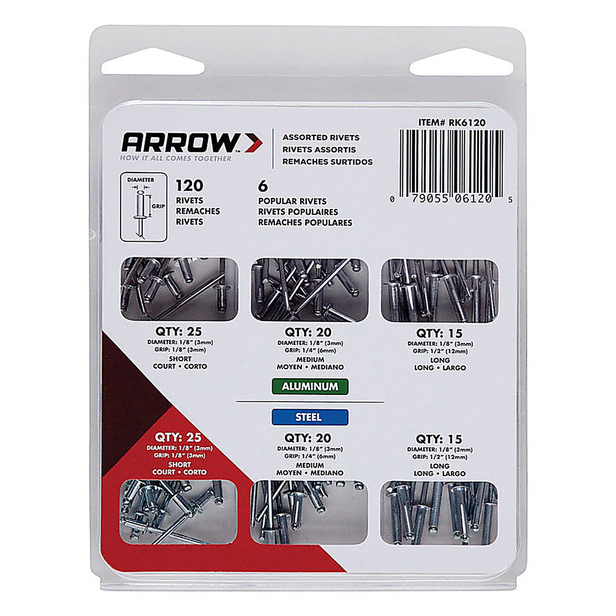Arrow - RK6120 - 1/8 In. D Aluminum Rivet Set Silver 120 Pack