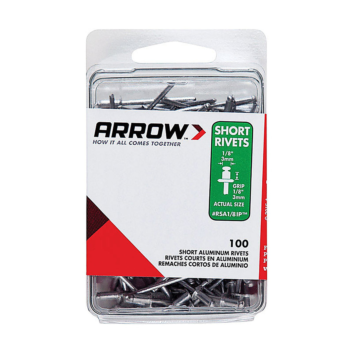 Arrow - RSA1/8IP - 1/8 In. D X 1/8 In. Aluminum Short Rivets Silver 100 Pack