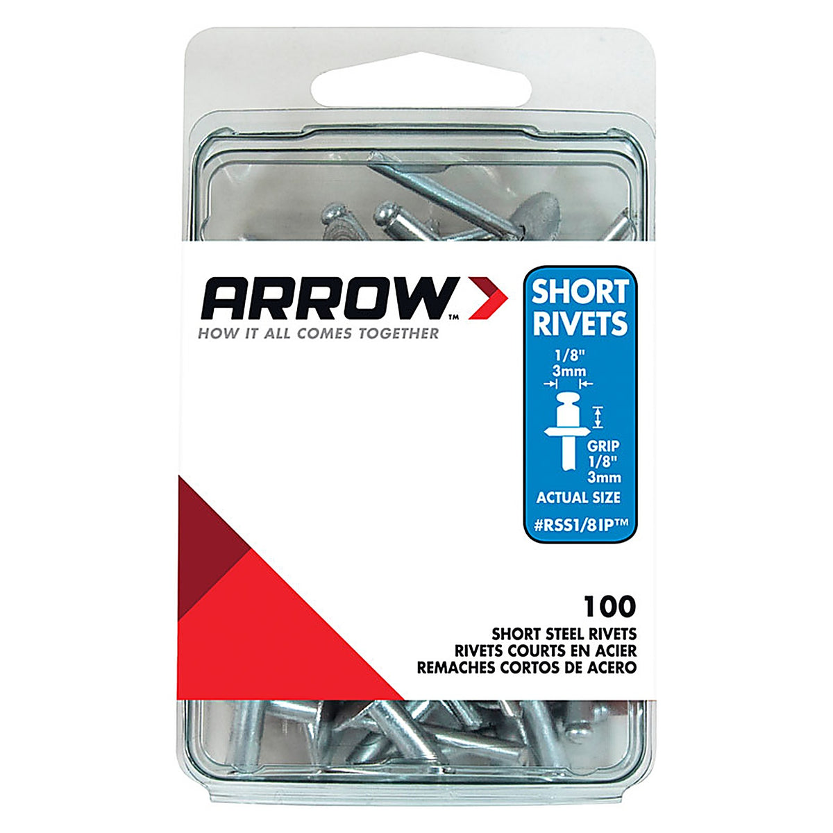 Arrow - RSS1/8IP - 1/8 In. D X 1/8 In. Steel Rivets Silver 100 Pack