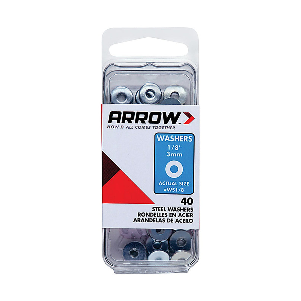 Arrow - WS1/8 - 1/8 In. D Steel Flat Washers Silver 40 Pack