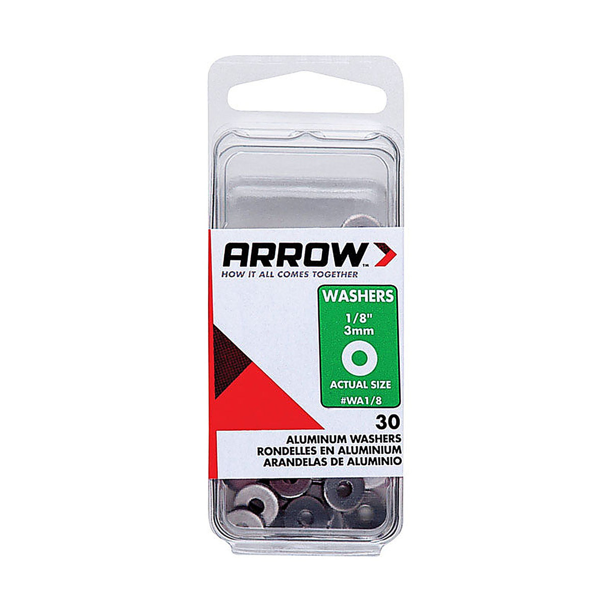 Arrow - WA1/8 - 1/8 In. D Aluminum Flat Washers Silver 30 Pack
