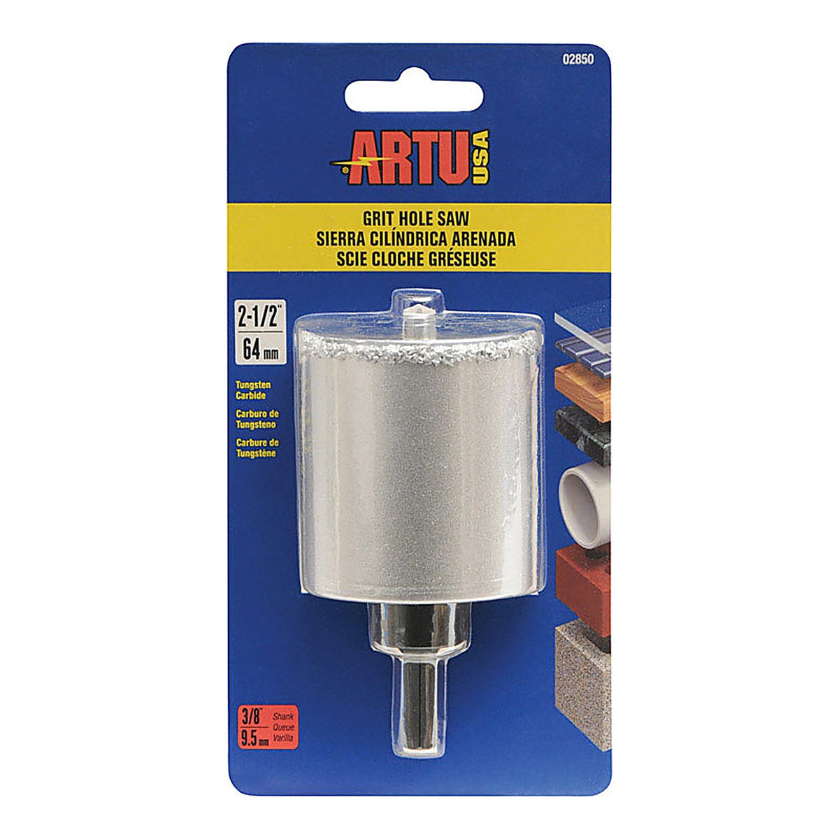 Artu 2850 2-1/2 in. Dia. x 2.6 in. L Carbide Grit Hole Saw Arbor 3/8 in. 1/pc.