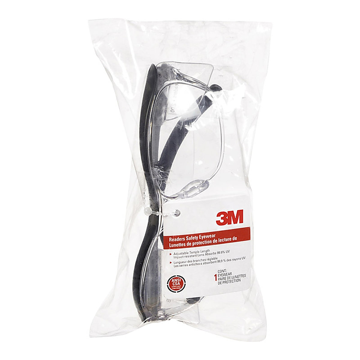 3M - 91192H1-C - Anti-Fog Safety Readers Clear Lens Black Frame 1 Piece