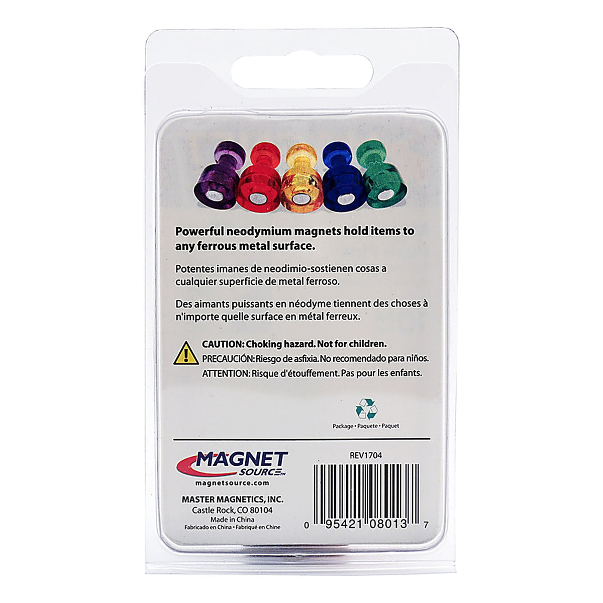 Master Magnetics 8013 .625 in. Neodymium Magnetic Push Pins 35 MGOe Assorted 10/pc.