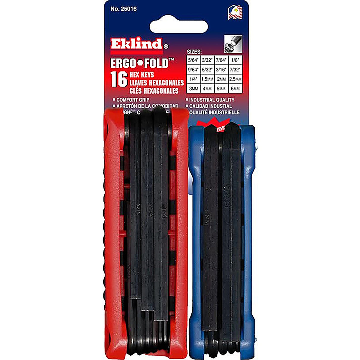 Eklind Tool 25016 Ergo-Fold Metric and SAE Fold-Up Hex Key Sets 16/pc.