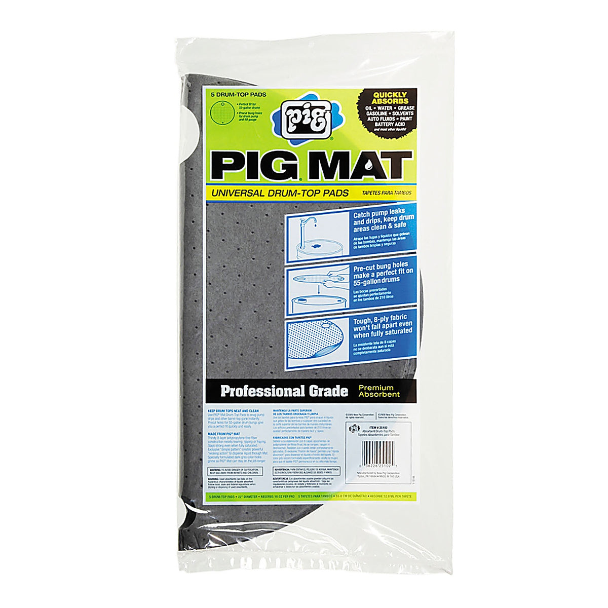 New Pig - 25102 - 22 Inch Drum Top Absorbent Pad - 5 Pack