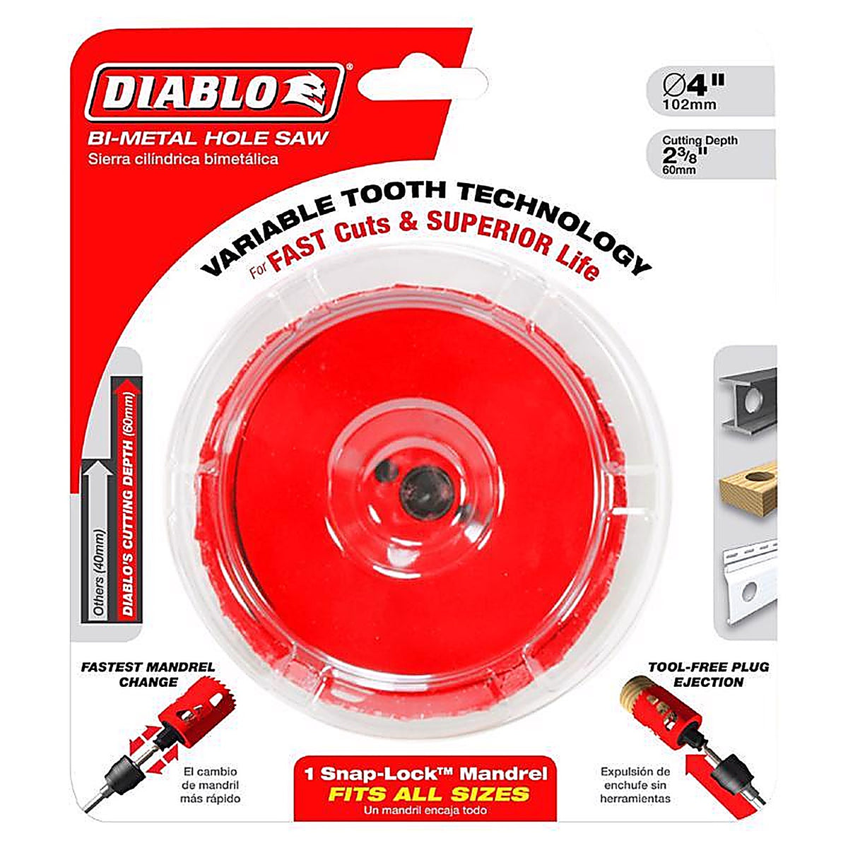 Diablo DHS3625 Snap-Lock Plus 3-5/8 in. Bi-Metal Hole Saw 1 pc