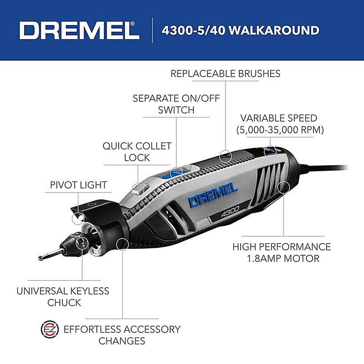 Dremel - 4300-5/40 - 4300 1.8 Amps Corded Rotary Tool Kit