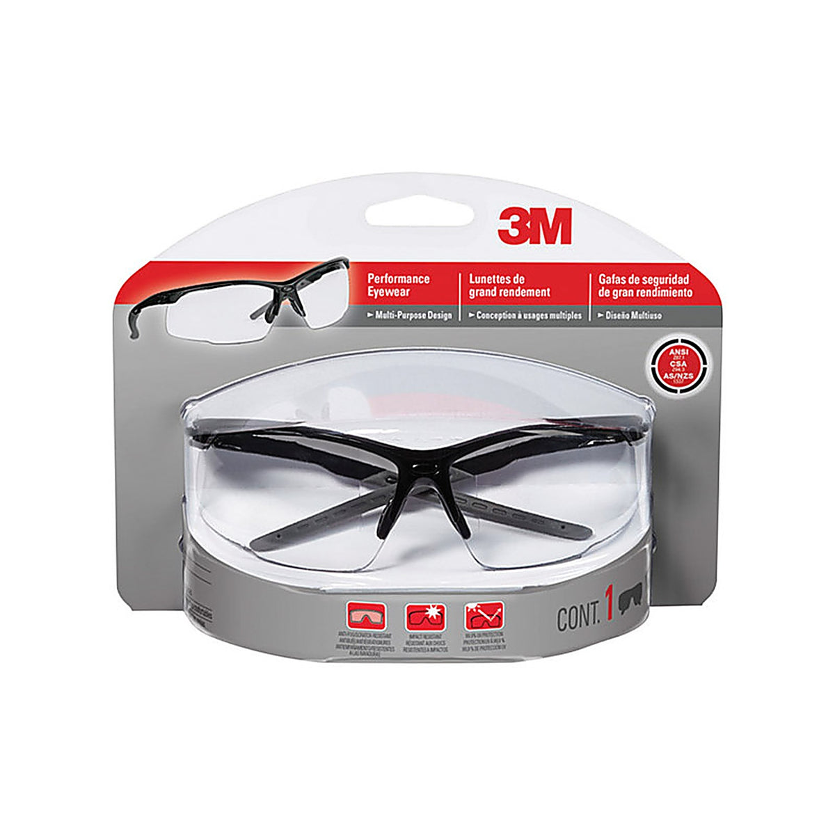 3M 47070H1-DC Anti-Fog Safety Glasses Clear Lens Black Frame 1 pc