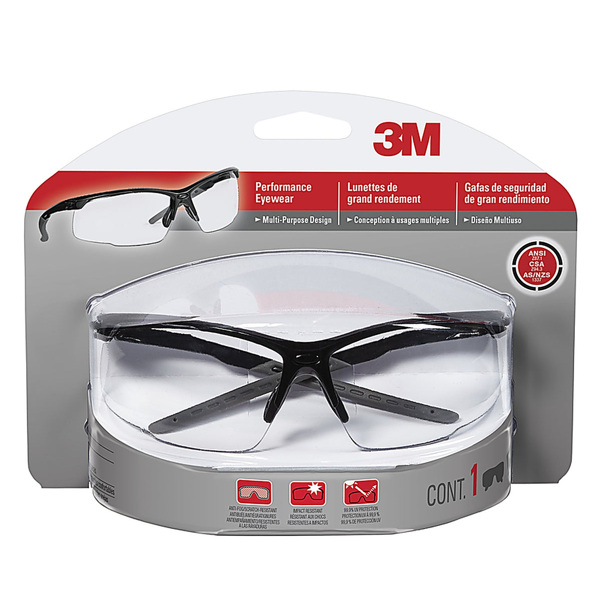 3M 47070H1-DC Anti-Fog Safety Glasses Clear Lens Black Frame 1 pc