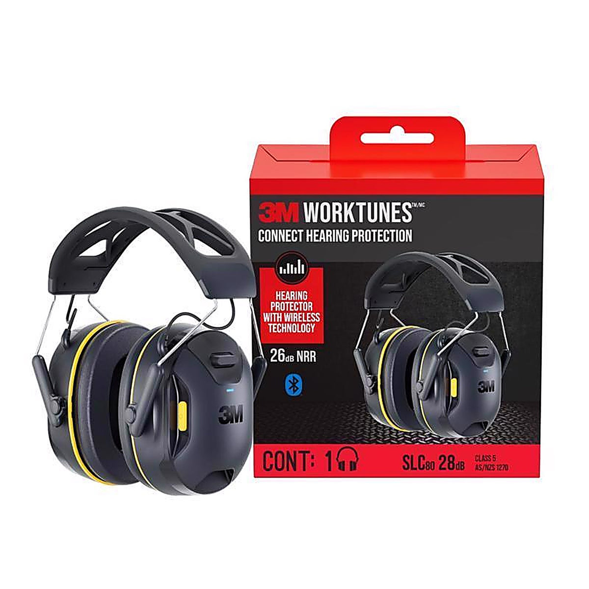 3M 90543H1-DC-PS WorkTunes 24 dB Hearing Protector Earmuff Gray 1 pair