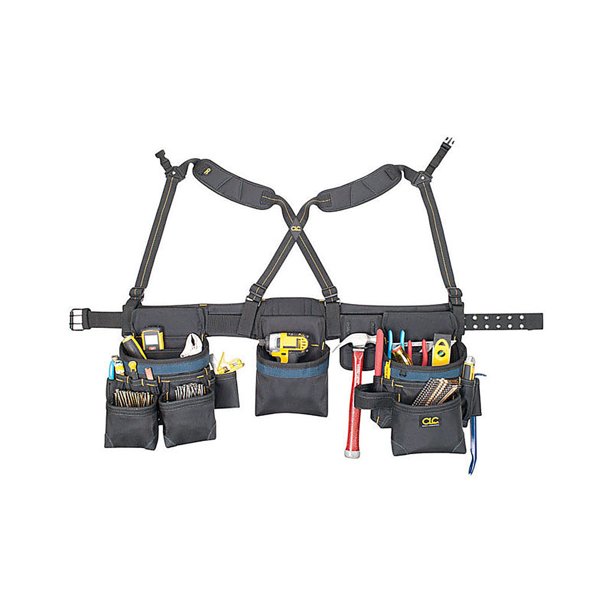 CLC 2617 28 pocket Ballistic Nylon Tool Belt with Suspenders 23 in. L X 16-1/2 in. H Black 29 in. 46 in.
