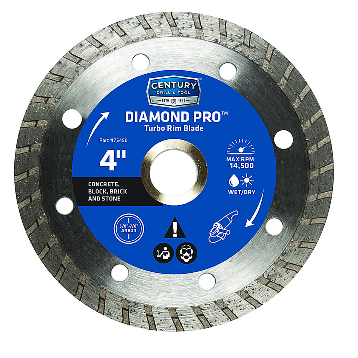Century Drill & Tool 75450 4 in. Dia. Diamond Turbo Diamond Saw Blade