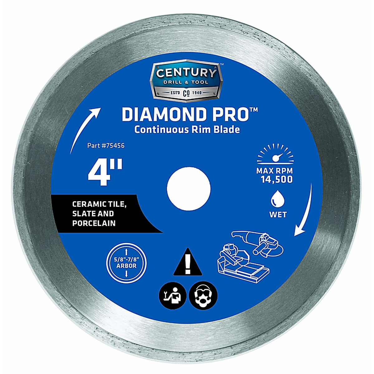 Century Drill & Tool 75456 4 in. Dia. Diamond Continuous Rim Diamond Saw Blade