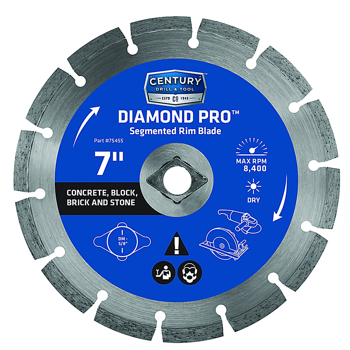 Century Drill & Tool 75455 7 in. Dia. Diamond Segmented Rim Diamond Saw Blade 1