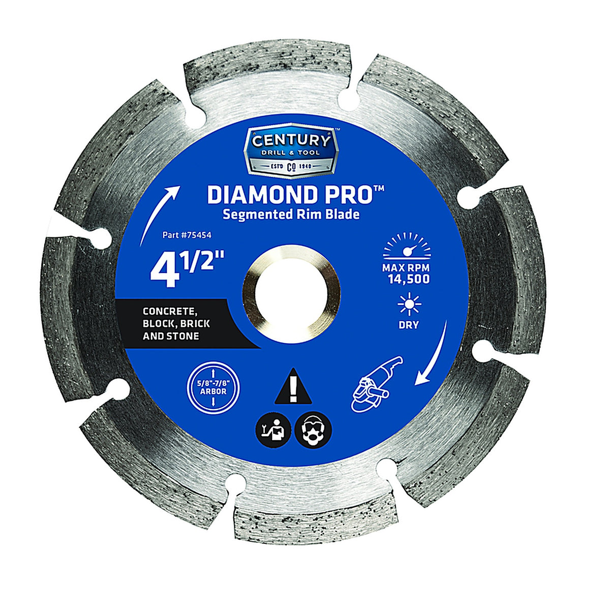 Century Drill & Tool 75454 4-1/2 in. D X 5/8 and 7/8 in. S Diamond Segmented Rim Blade 1 pk