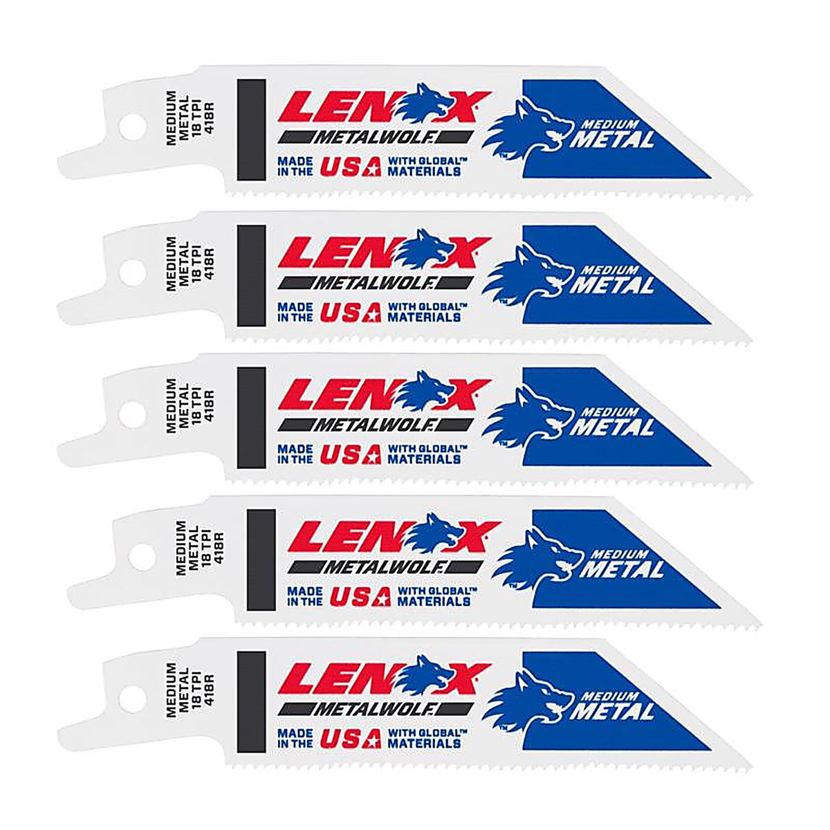 Lenox 20552418R 4 in. Bi-Metal Reciprocating Saw Blade 18 TPI 5 pk