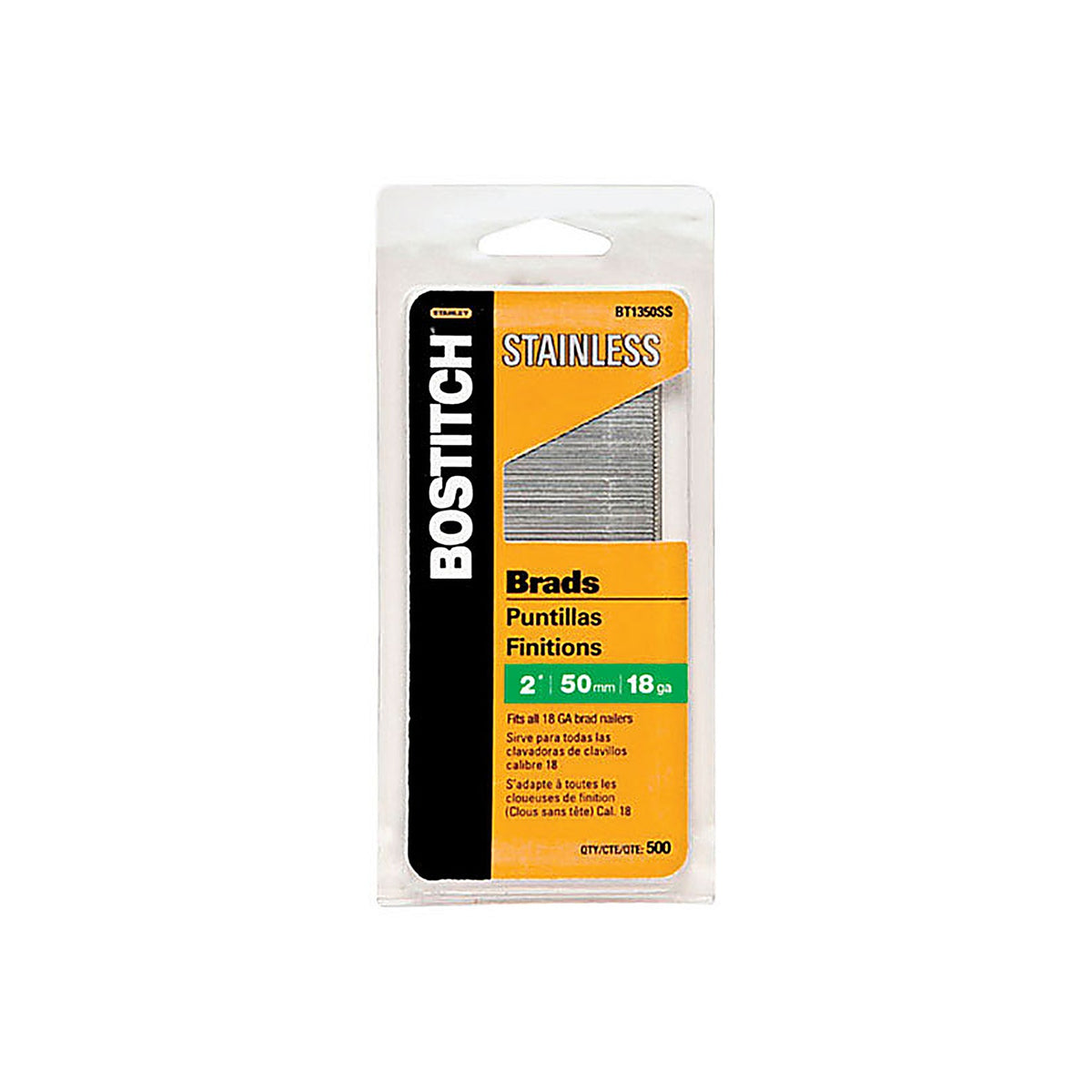 Bostitch - BT1350SS - 18 Ga. X 2 In. L Coated Stainless Steel Brad Nails 500 Pack