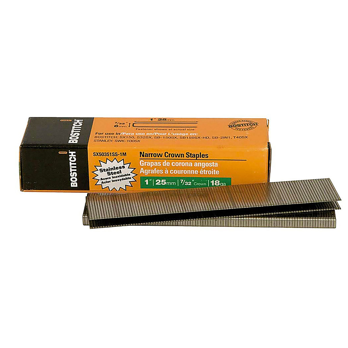 Stanley SX50351SS-1M Bostitch 7/32 in. W X 1 in. L Stainless Steel Finish Staples 18 Ga. 1000 pk