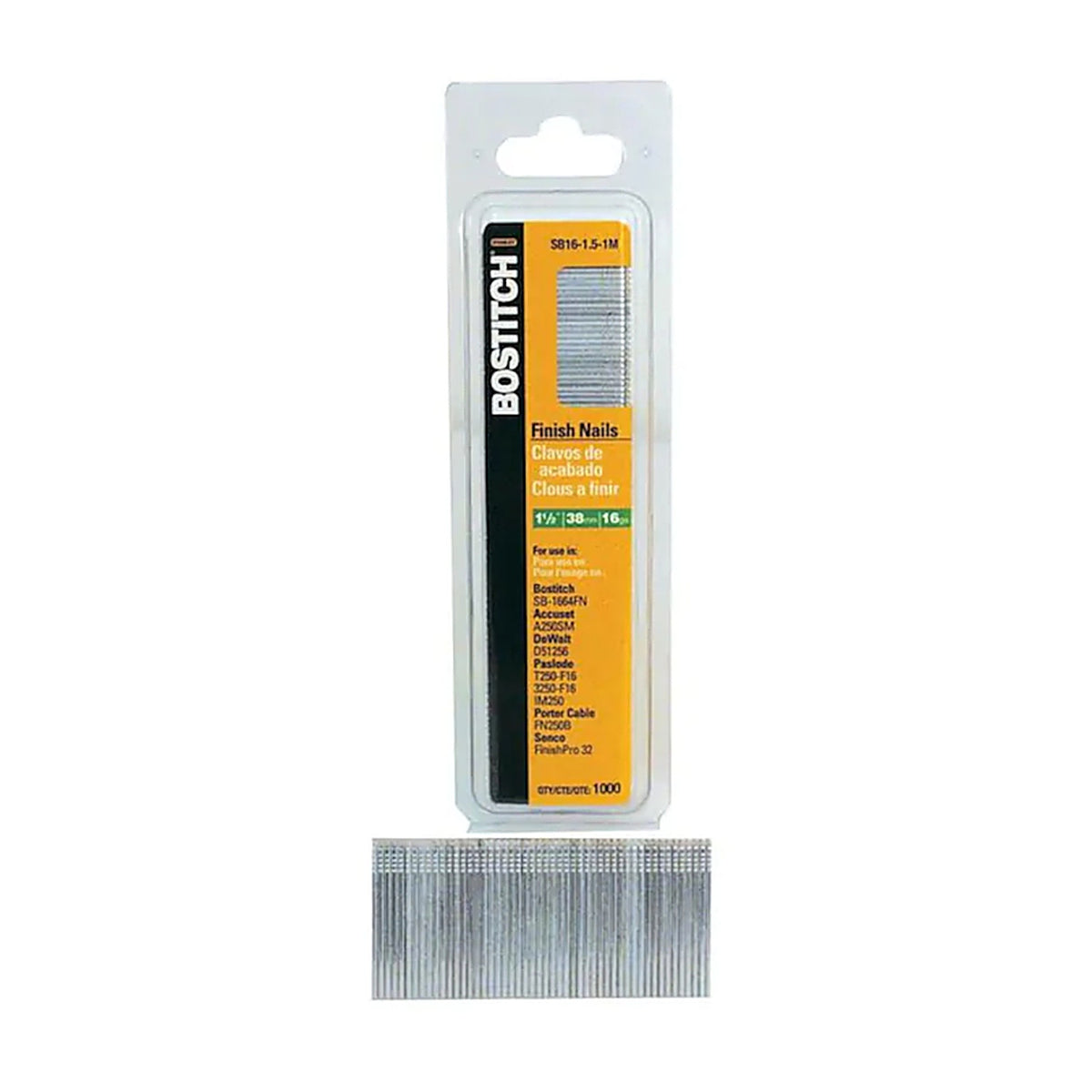 Stanley Bostitch SB16-1.5-1M 1-1/2 in. 16 Ga. Straight Strip Finish Nails Smooth Shank 1,000/Pack