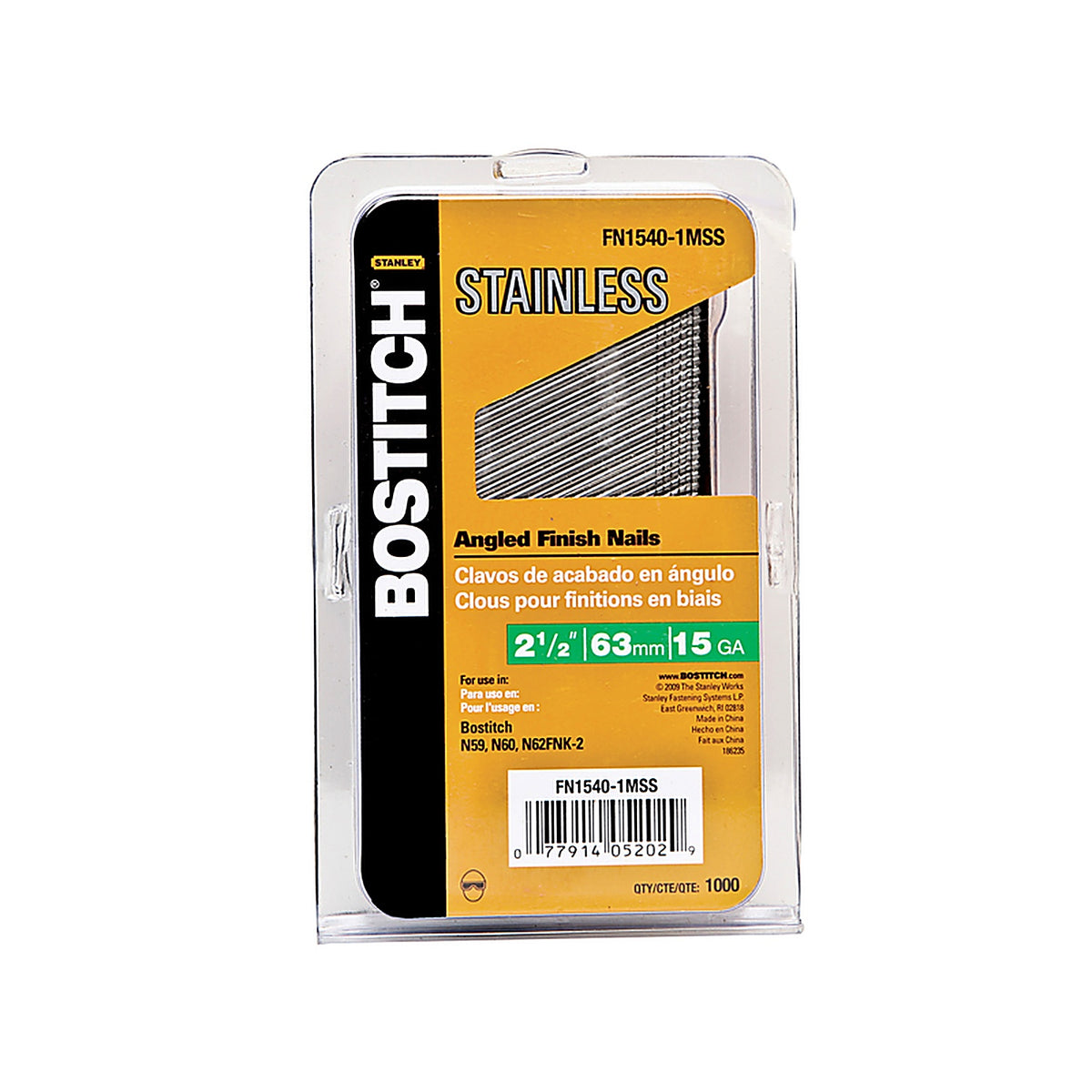 Bostitch - FN1540-1MSS - 2-1/2 In. L X 15 Ga. Angled Strip Stainless Steel Finish Nails 1,000 Pack