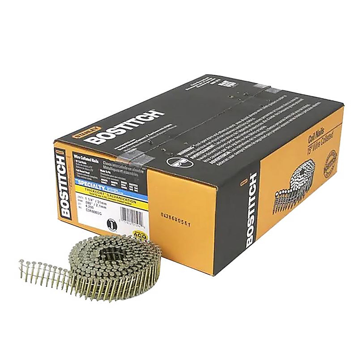 Bostitch C3R80BDG 1-1/4 in. 11 Ga. Angled Coil Nails 15 deg Ring Shank 4,200 pk