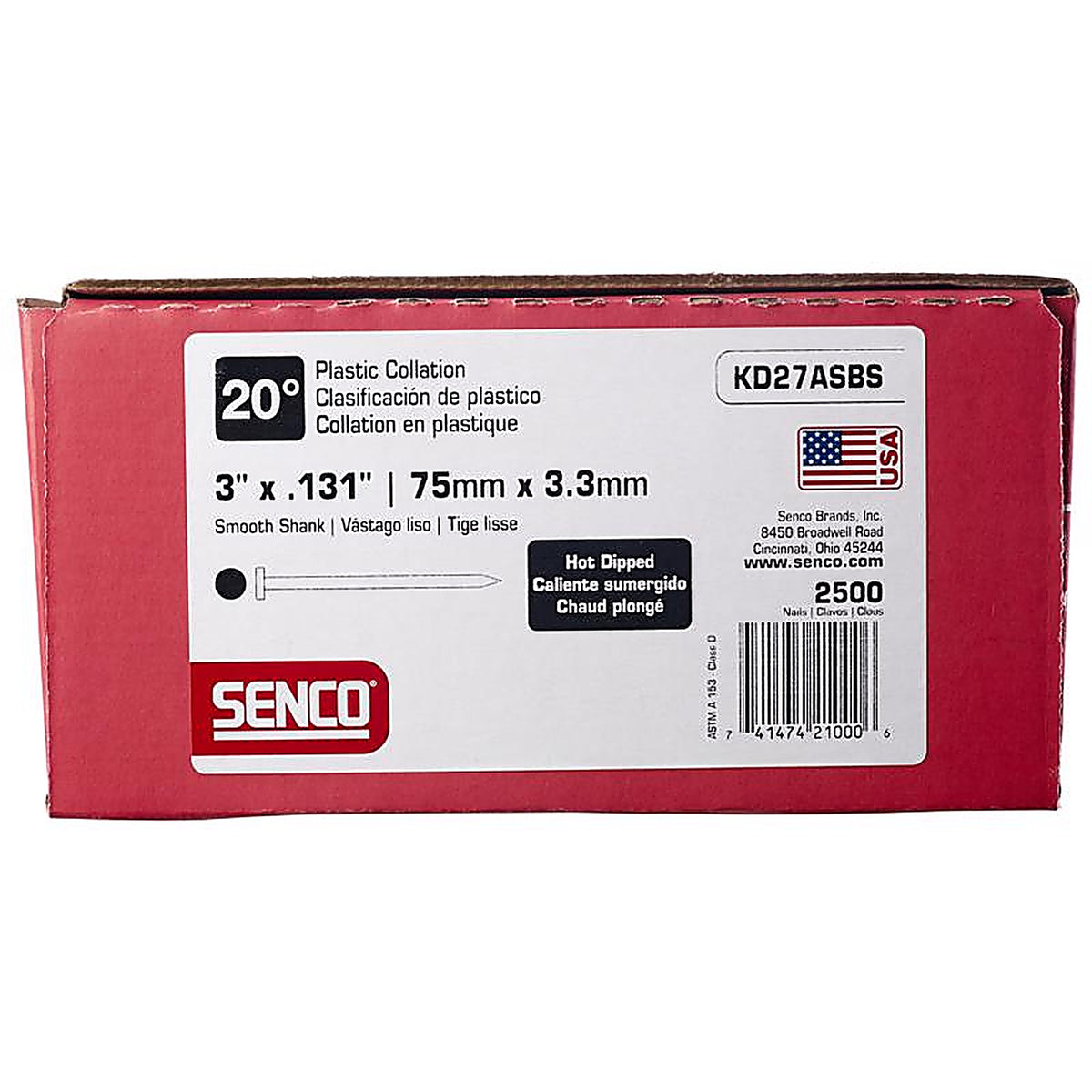 Senco - KD27ASBS - 3 In. L X 16 Ga. Angled Strip Galvanized Framing Nails 20 Deg 2,500 Pack