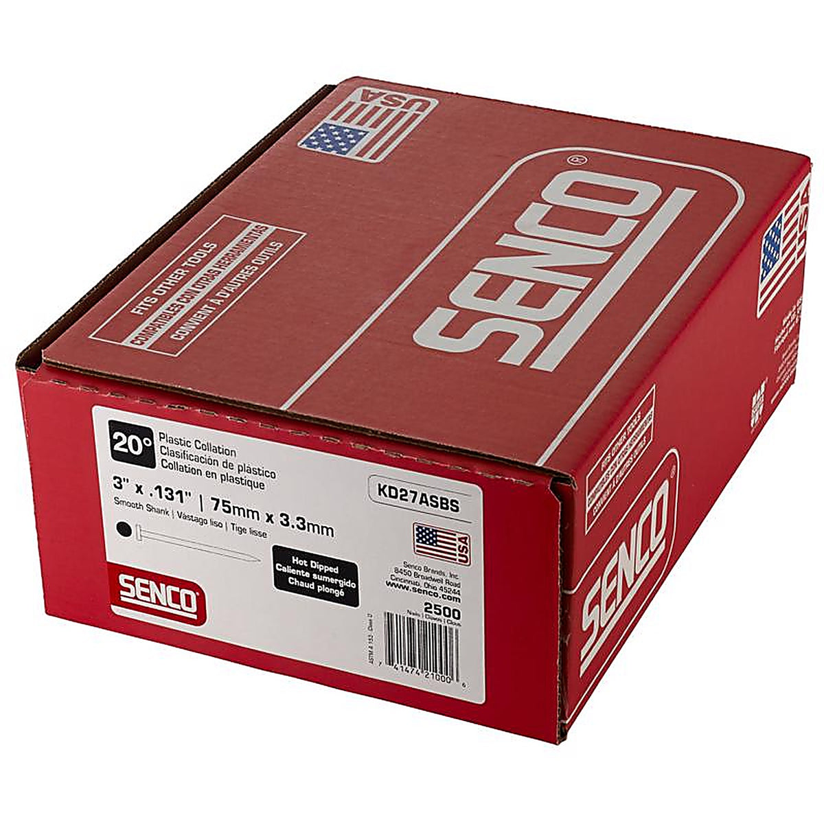 Senco - KD27ASBS - 3 In. L X 16 Ga. Angled Strip Galvanized Framing Nails 20 Deg 2,500 Pack