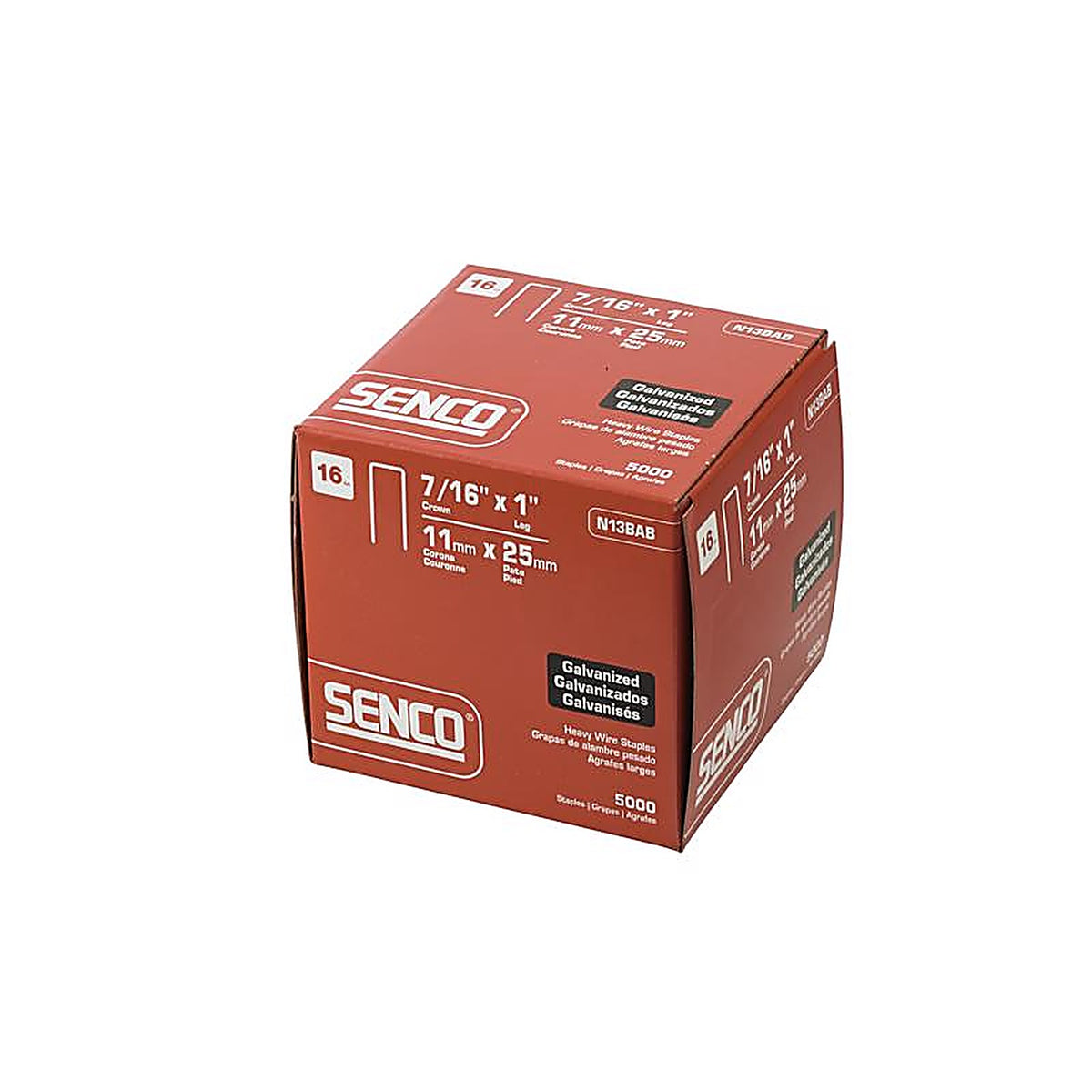 Senco - N13BAB - 7/16 In. W X 1 In. L Galvanized Steel Wire Staples 16 Ga.