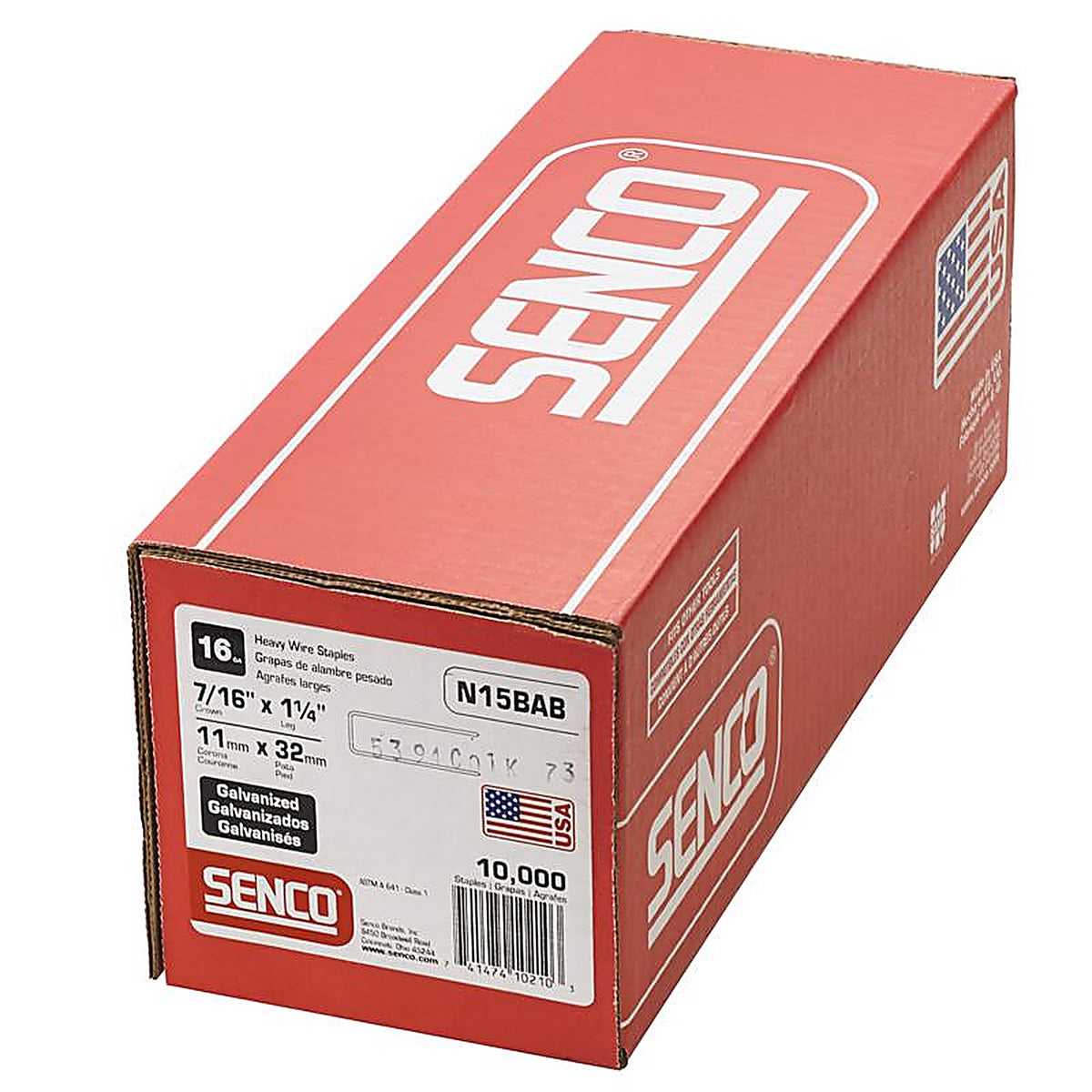 Senco - N15BAB - 7/16 In. W X 1-1/4 In. L Galvanized Steel Wire Staples 16 Ga.