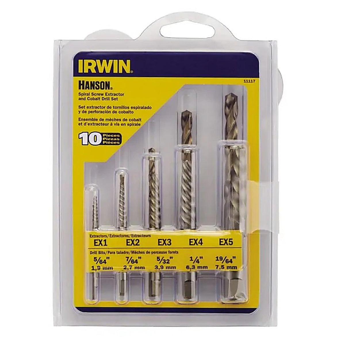 Irwin 11117 Hanson 19/64 in. Carbon Steel Screw Extractor Kit 6 in. 10/pc.