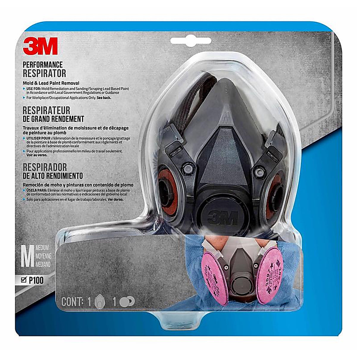 3M - 6297P1-DC - P100 Mold and Lead Paint Removal Respirator P-Series Valved Black M 1 Pack