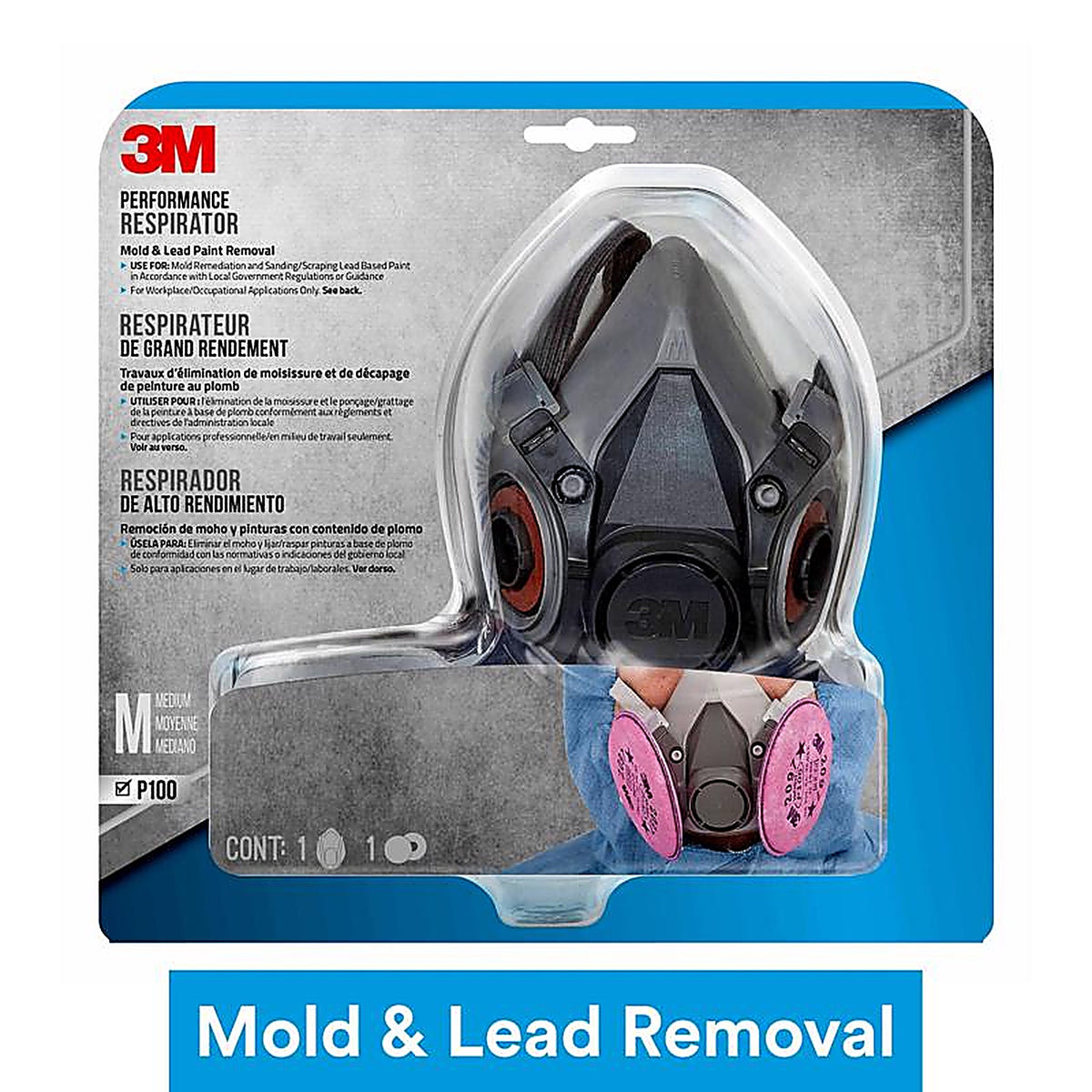 3M - 6297P1-DC - P100 Mold and Lead Paint Removal Respirator P-Series Valved Black M 1 Pack